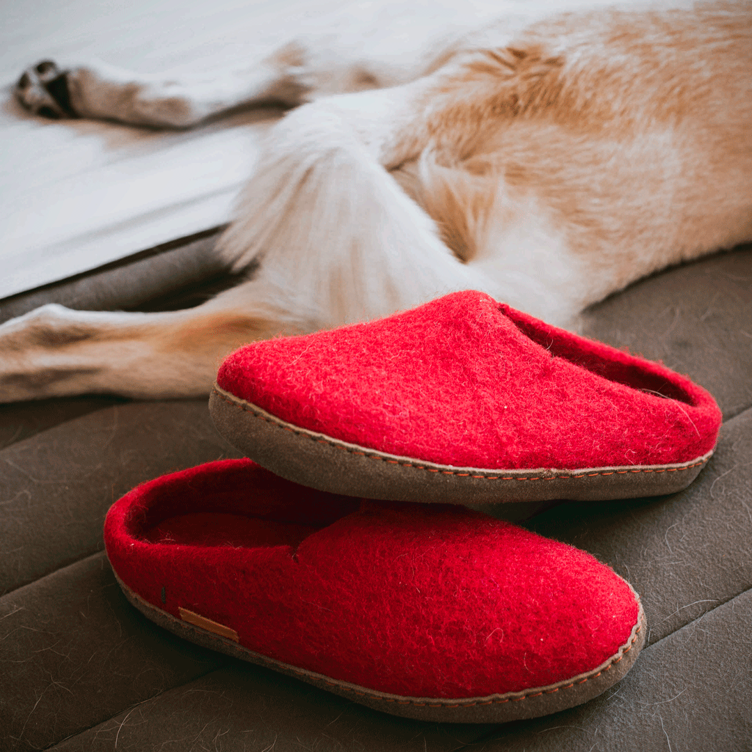 Classic Slipper - Red with Leather