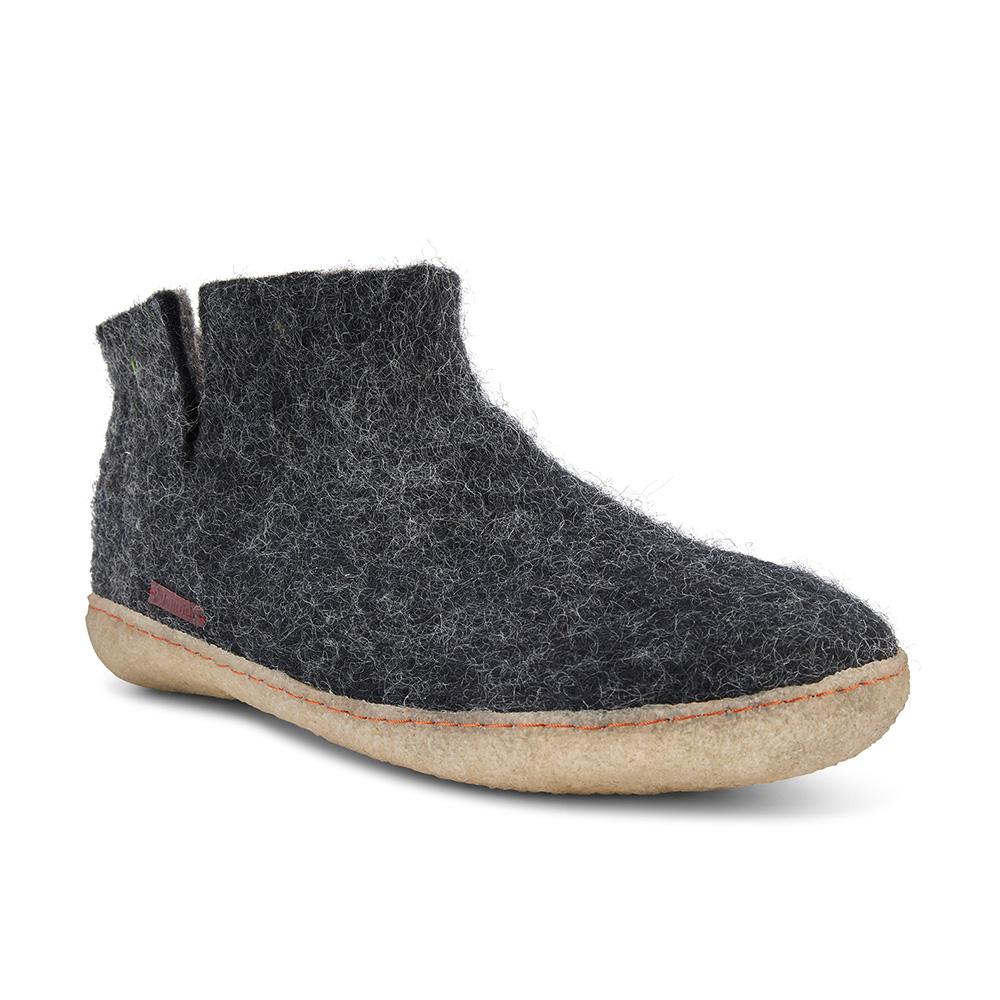 Betterfelt wool felt boot in black with rubber sole in diagonal view