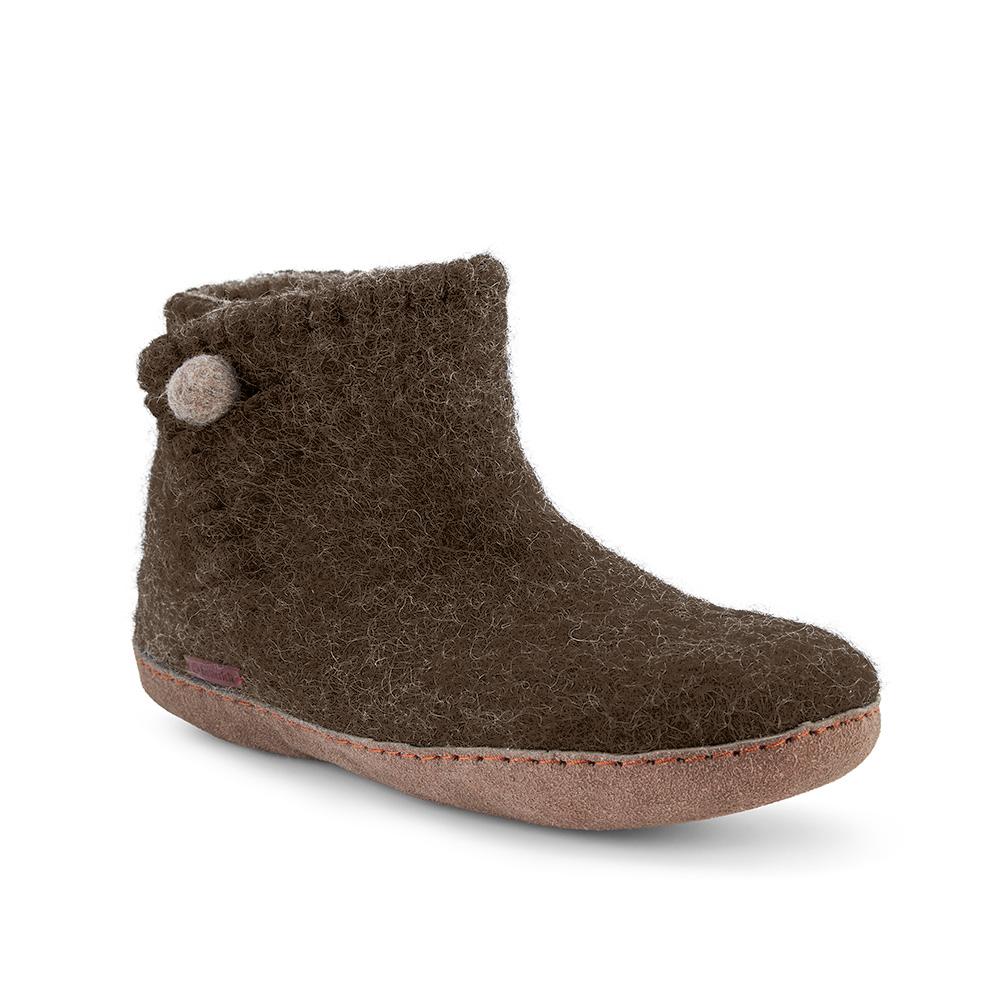 Wool Slippers Women - Brown with Leather