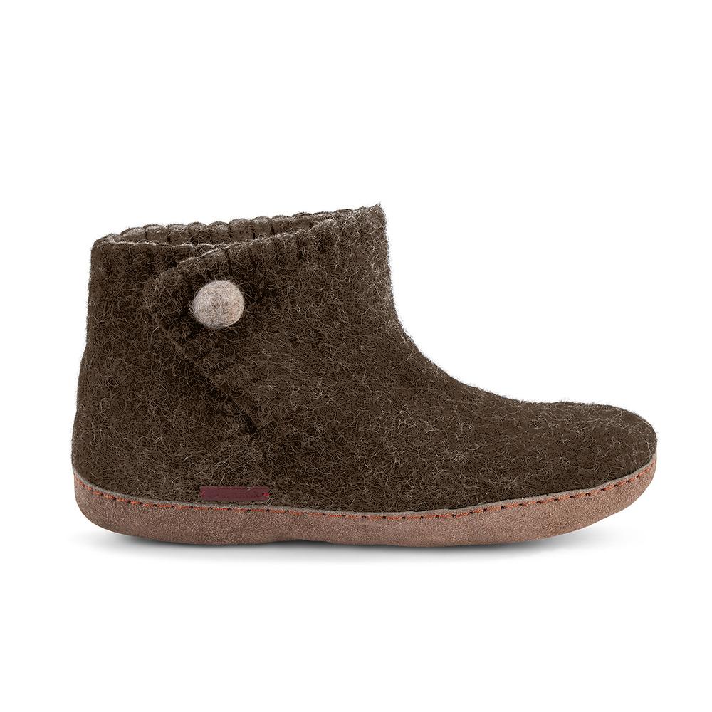 Wool Slippers Women - Brown with Leather